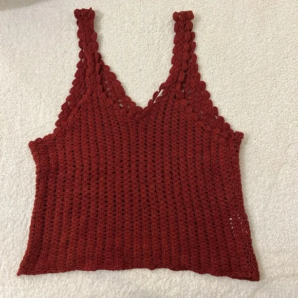 Festival Season Cotton EARTHBOUND Burgundy Red Crochet Tank Top Cowgirl Boho - Picture 4 of 8